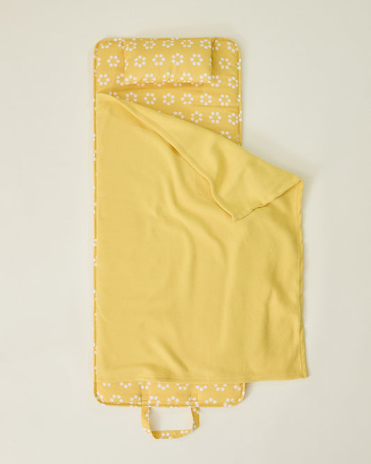 Opened Nap Mat in yellow sunshine dots pattern