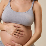 Model wearing French Terry Maternity & Nursing Bralette in grey heather against a neutral background