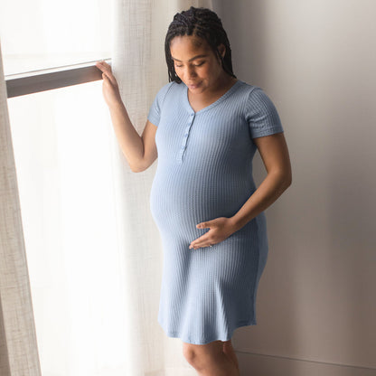 Nora Bamboo Waffle Nursing & Maternity Nightgown | Partly Cloudy-Pajamas-Kindred Bravely