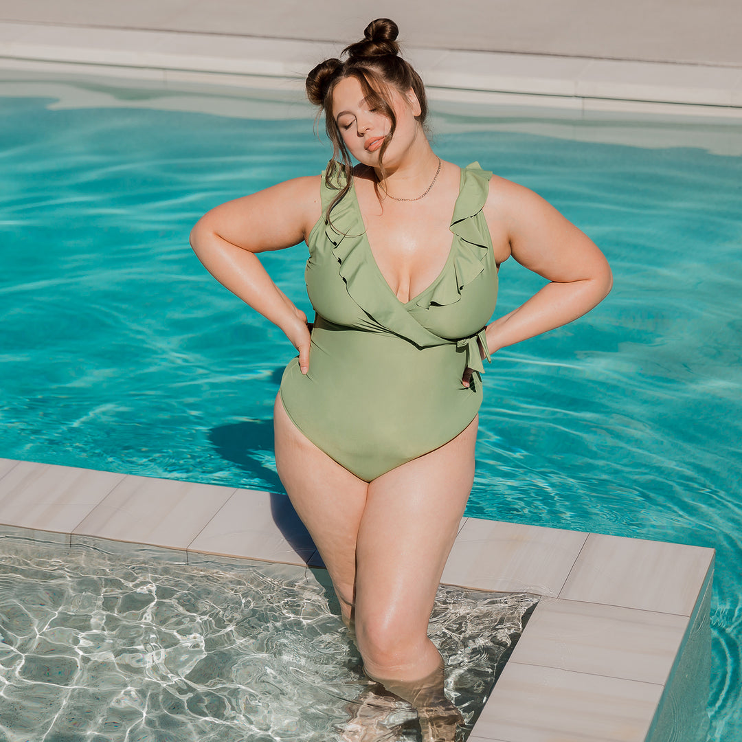 Ruffle Wrap Maternity Nursing One Piece Swimsuit Aloe