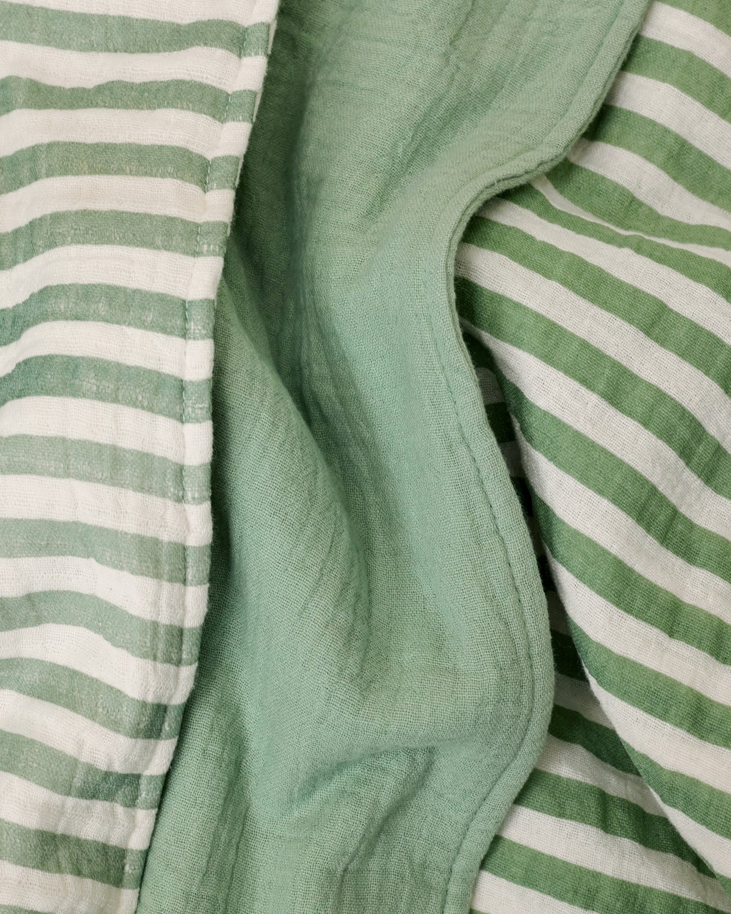 Close up of the set Organic Muslin Burp Cloth in Sage Stripe print.