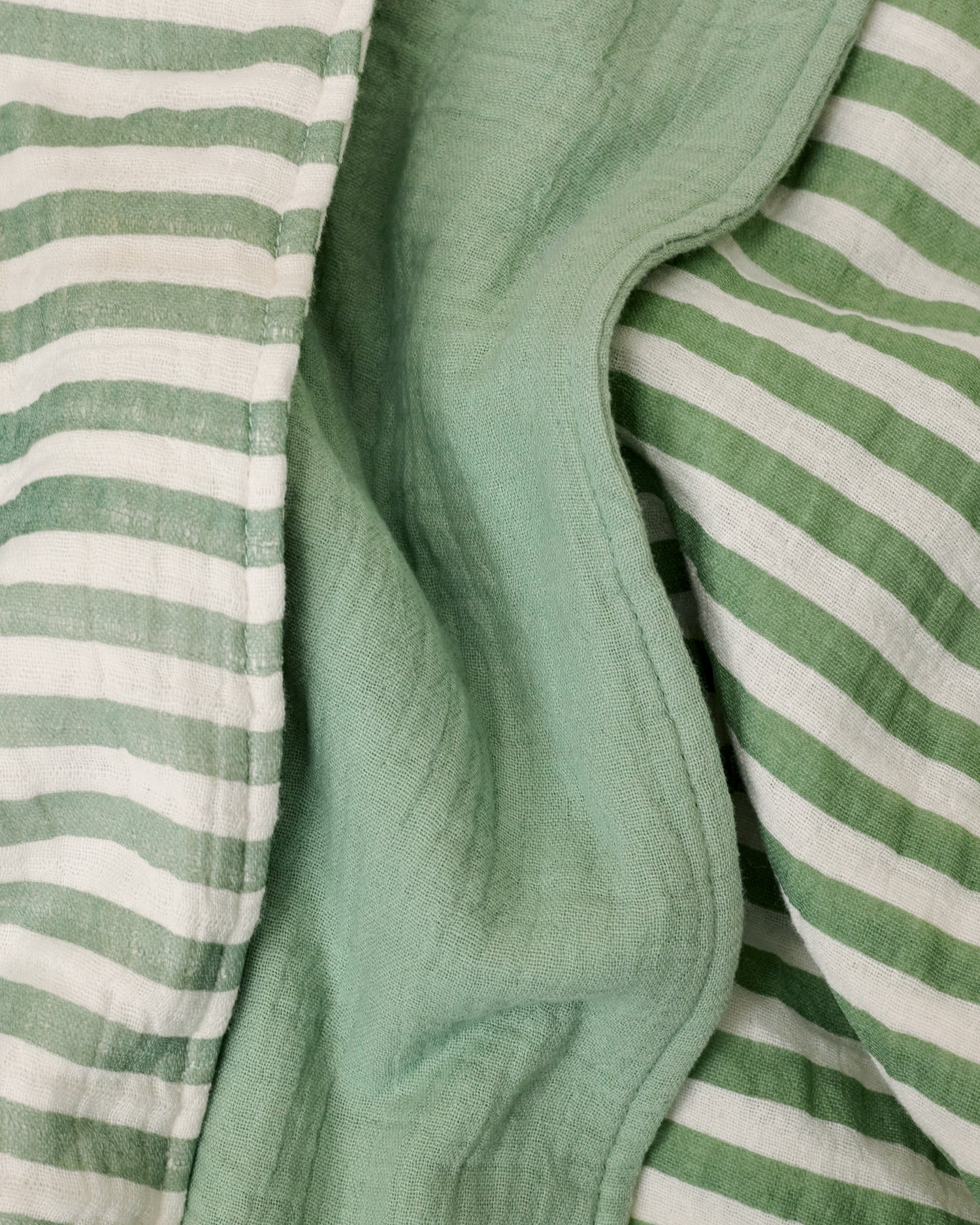 Close up of the set Organic Muslin Burp Cloth in Sage Stripe print.