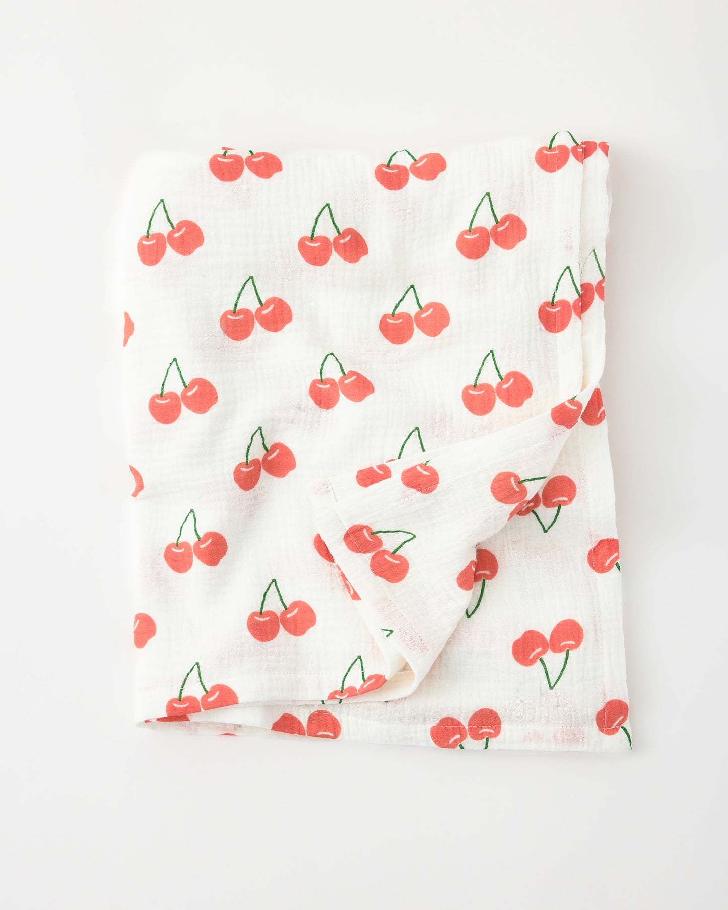 Organic Muslin Burp Cloth (3-Pack) in White Cherries on a white background.