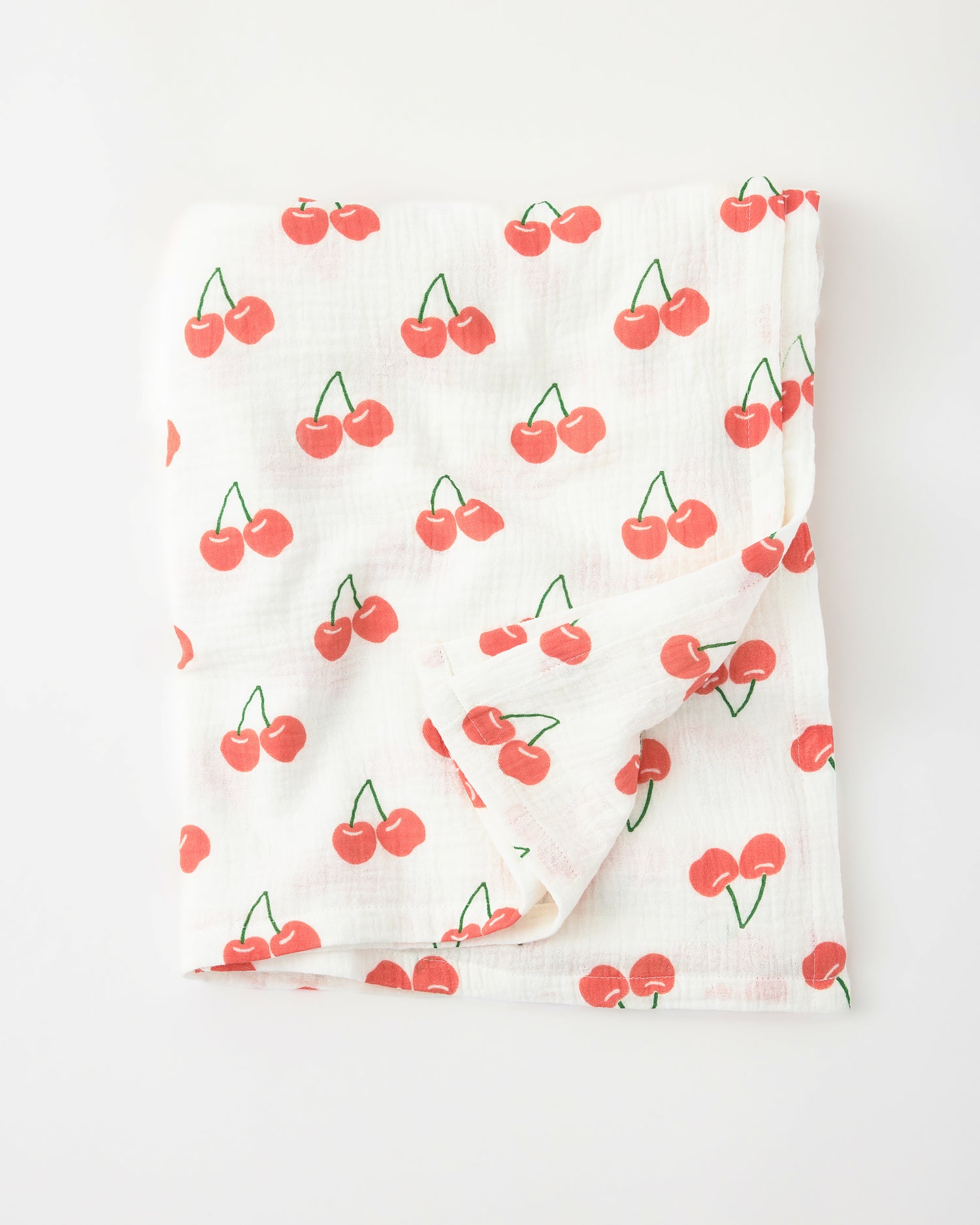 Organic Muslin Burp Cloth (3-Pack) in White Cherries on a white background.