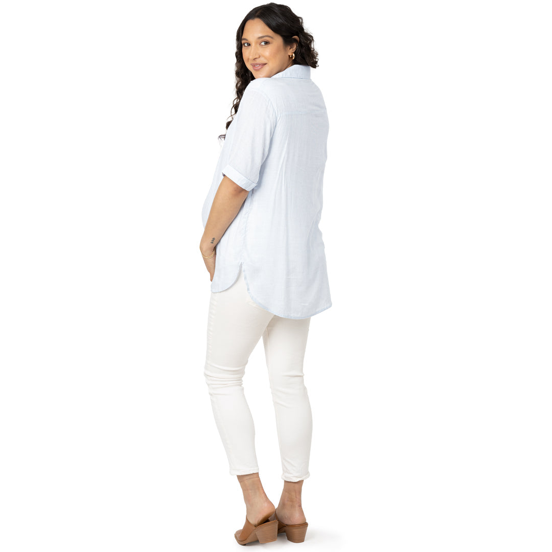 Oversized Nursing & Maternity Collared Top | Blue Pinstripe-Tops-Kindred Bravely