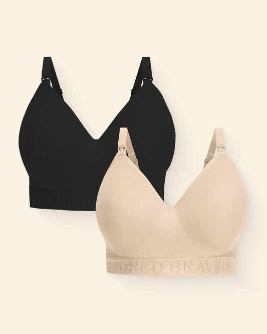 Black and beige contour bras on a light beige background