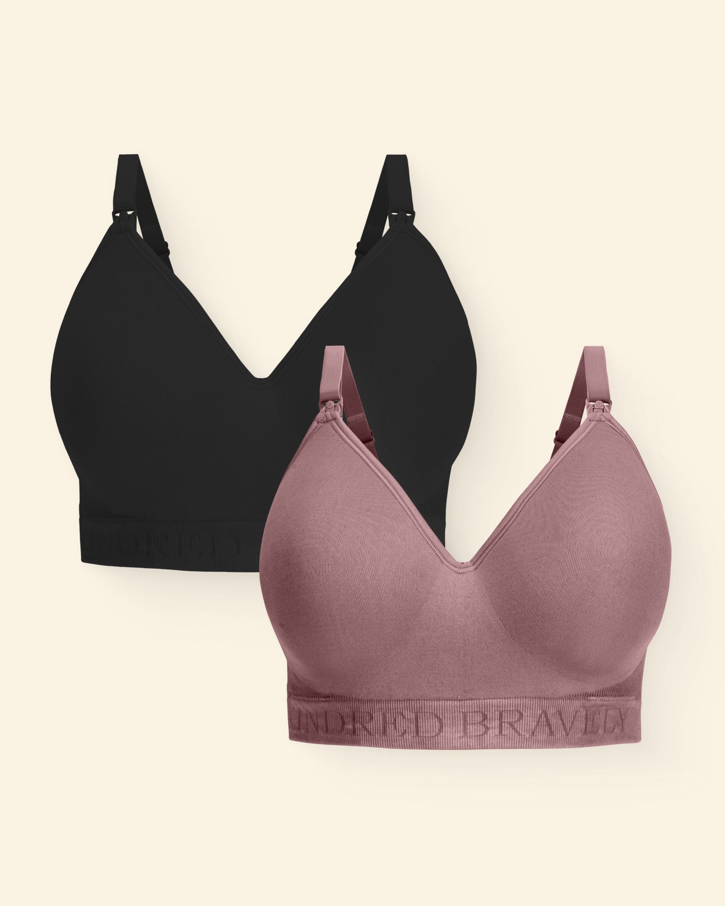 Black and twilight bras with on a beige background