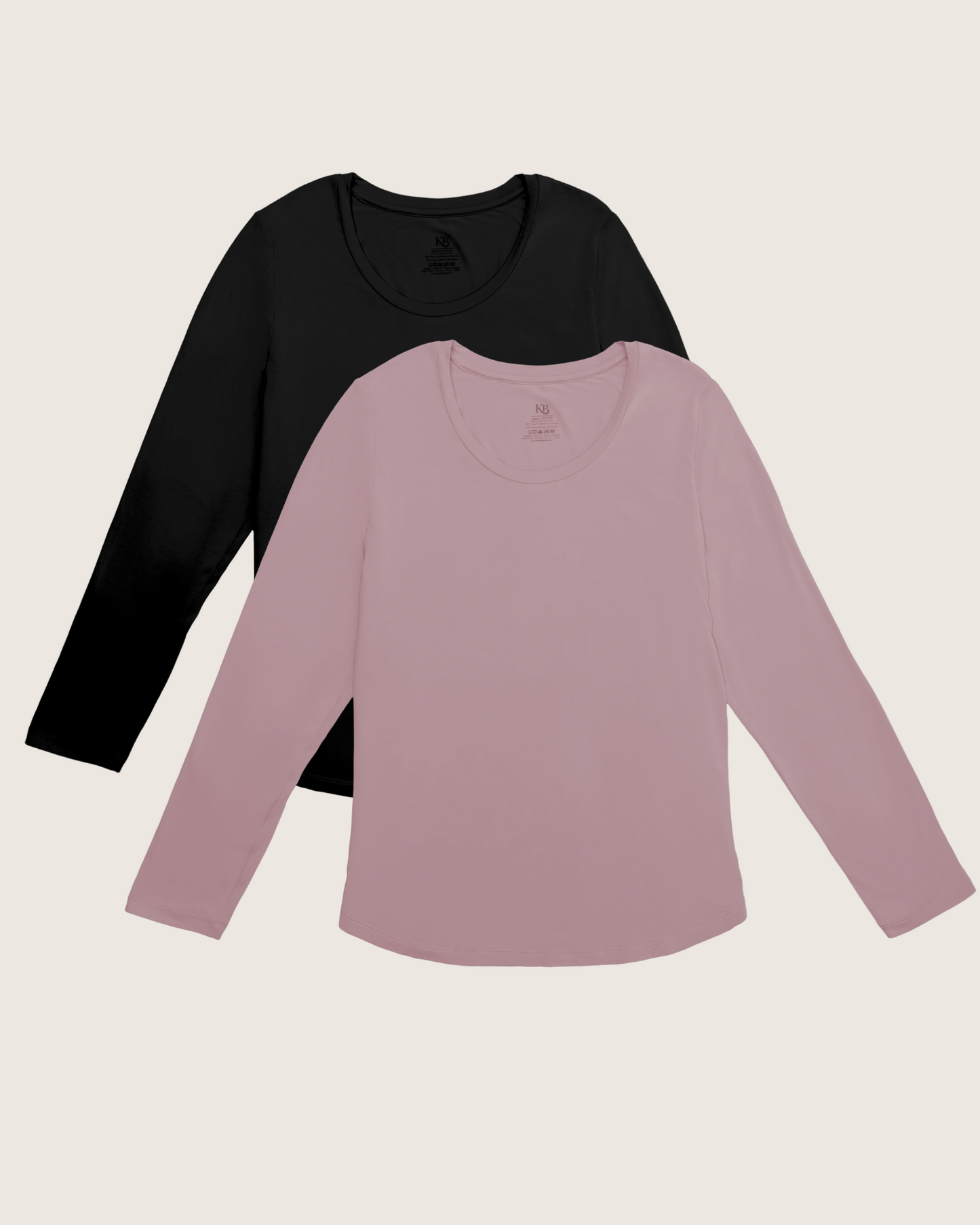 Black and pink long-sleeve shirts on a beige background