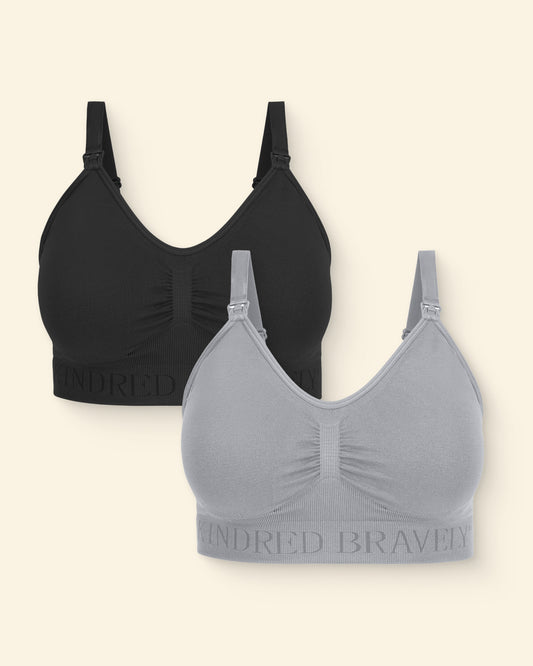 Black and gray bras on a beige background