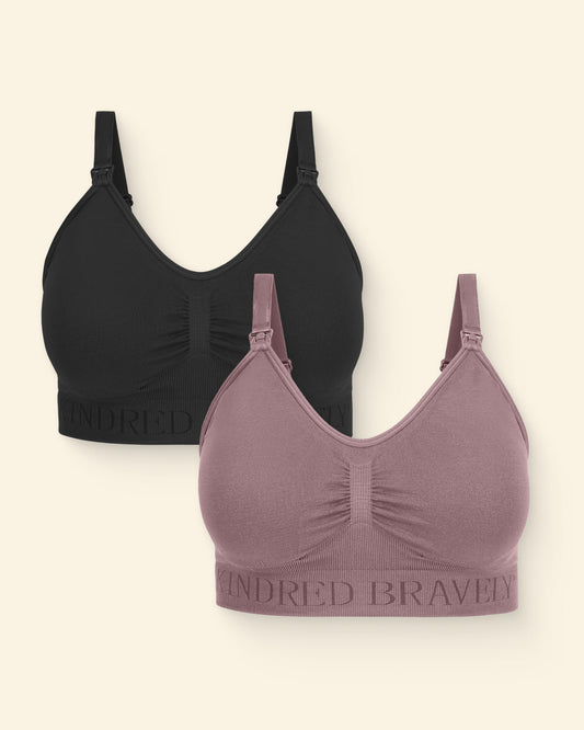 Black and purple bras on a beige background