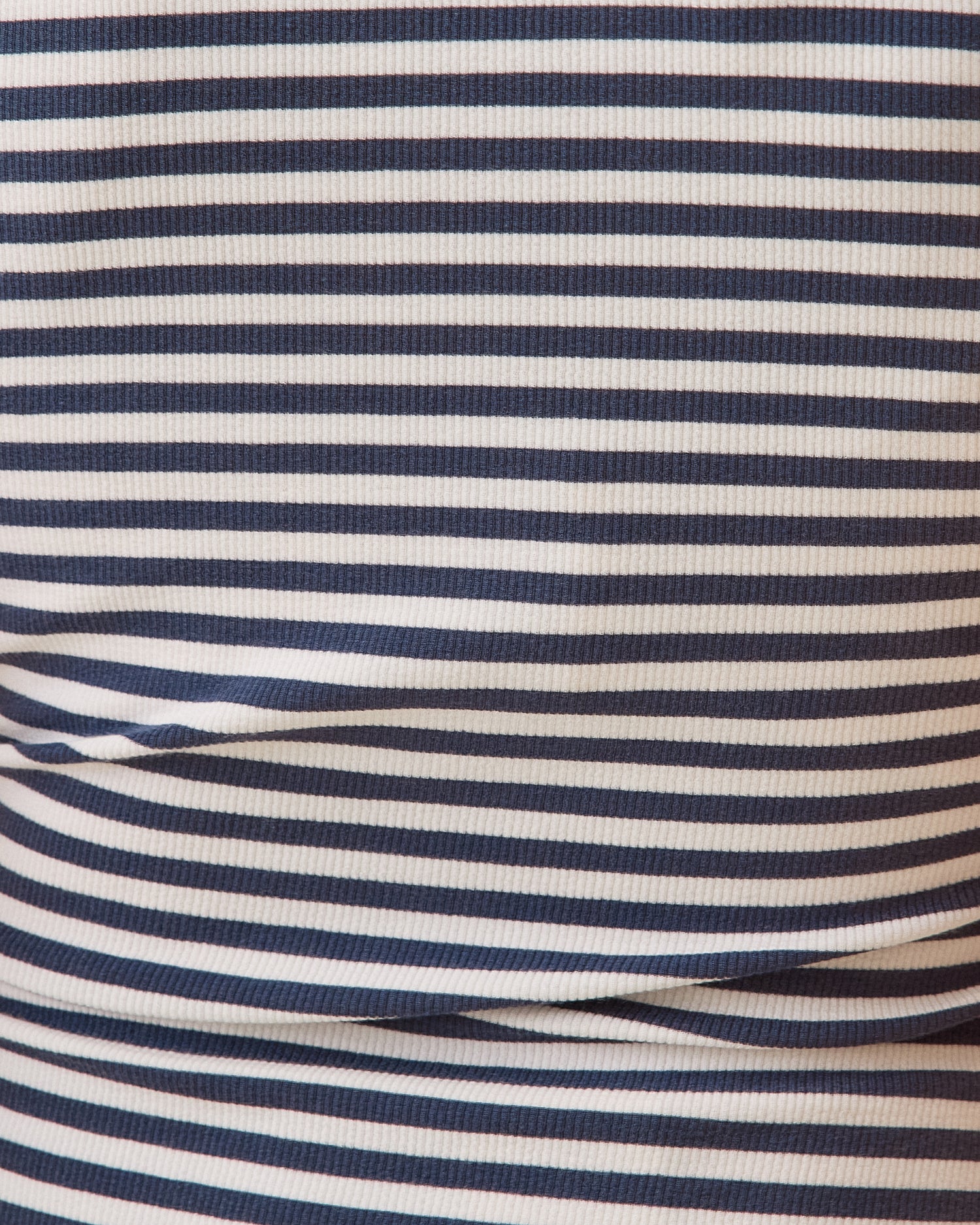 Close up of Ribbed Bamboo Scoop Neck Nursing Tank in Navy White Stripe