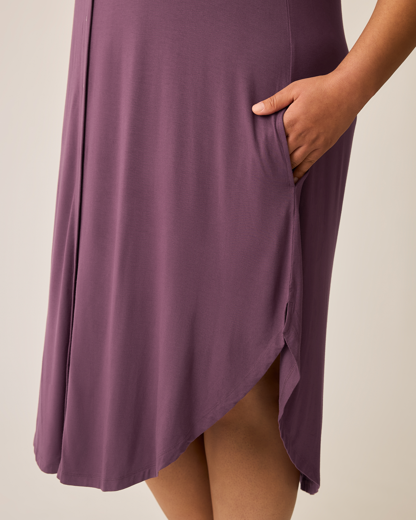 Purple labor & delivery gown with a plain background