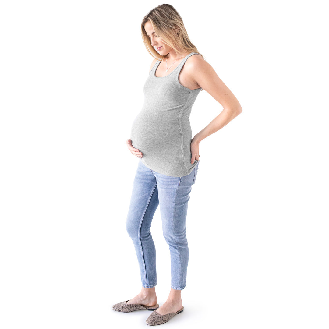 Ribbed Bamboo Maternity Tank | Grey Heather-Tops-Kindred Bravely