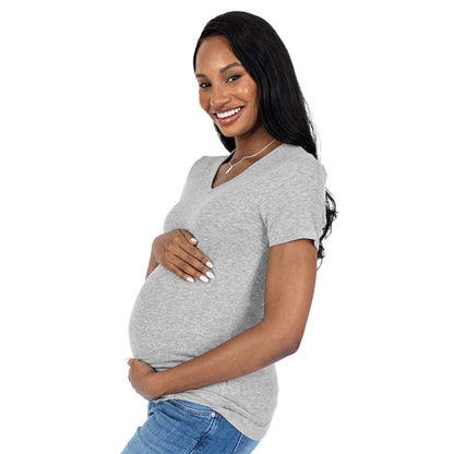 Ribbed Bamboo Maternity V-neck T-shirt | Grey Heather-Tops-Kindred Bravely