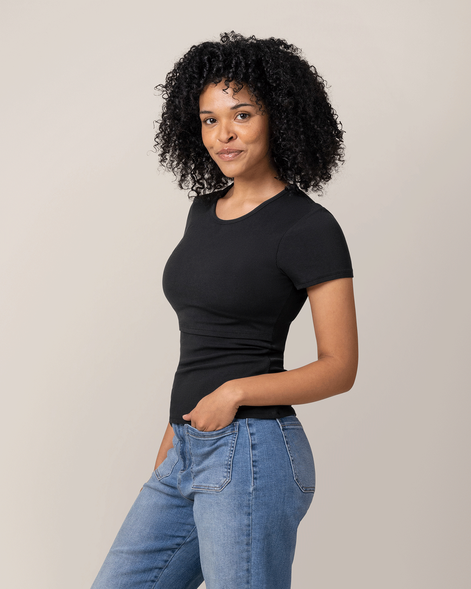 Ribbed Bamboo Crew Neck Nursing T shirt