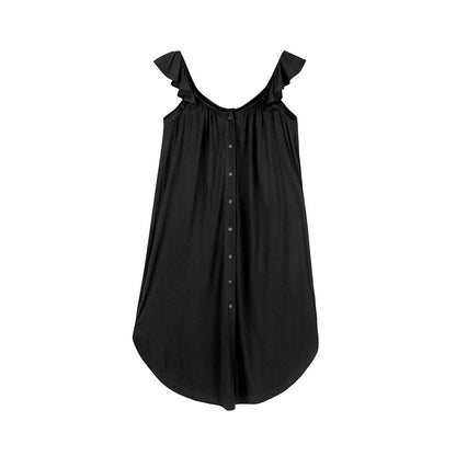 Ruffle Strap Labor & Delivery Gown | Black-Gowns-Kindred Bravely
