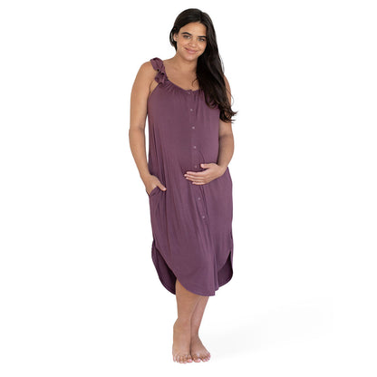 Ruffle Strap Labor & Delivery Gown | Burgundy Plum-Gowns-Kindred Bravely