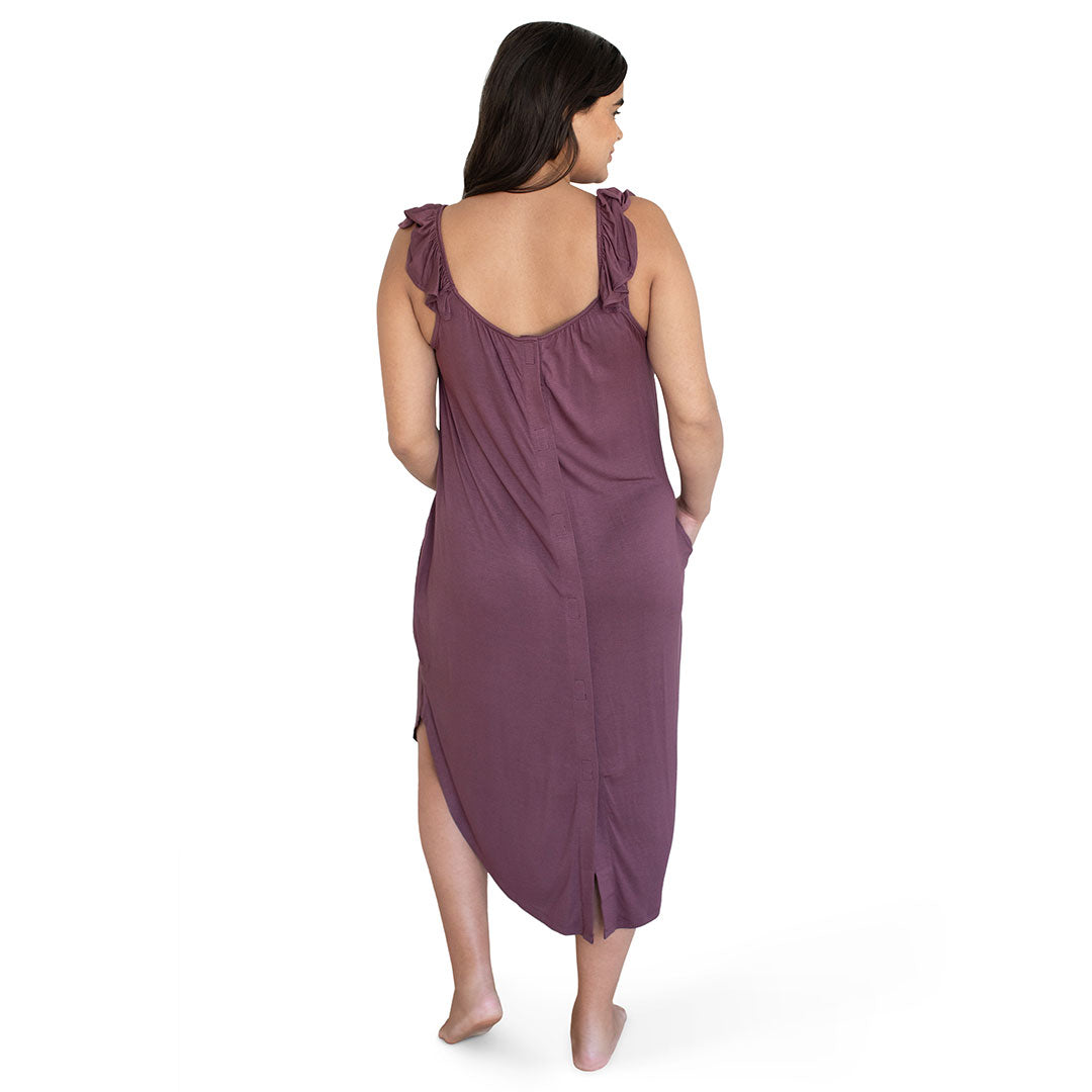 Ruffle Strap Labor & Delivery Gown | Burgundy Plum-Gowns-Kindred Bravely