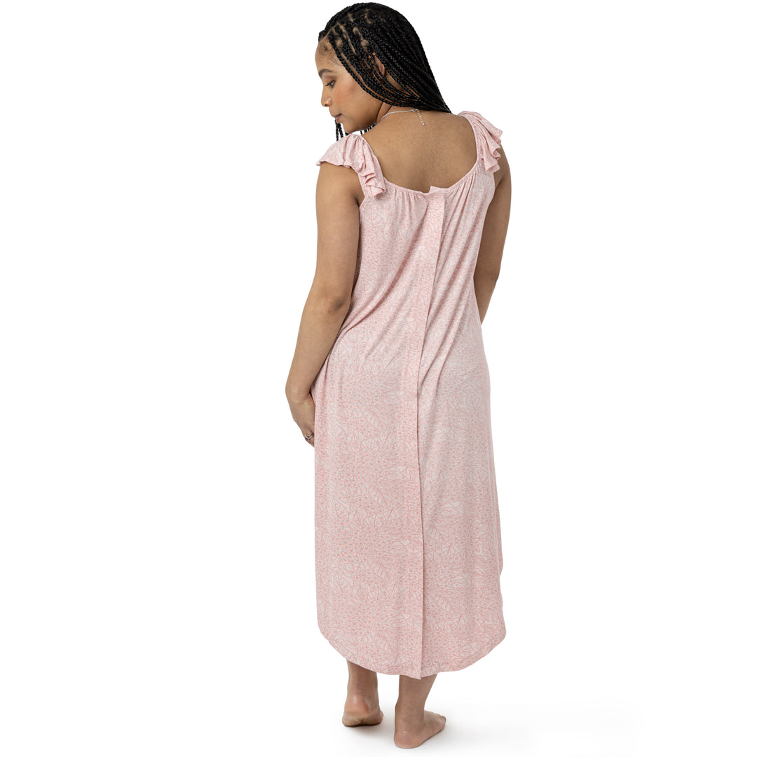 Ruffle Strap Labor & Delivery Gown | Pink Hydrangea-Gowns-Kindred Bravely