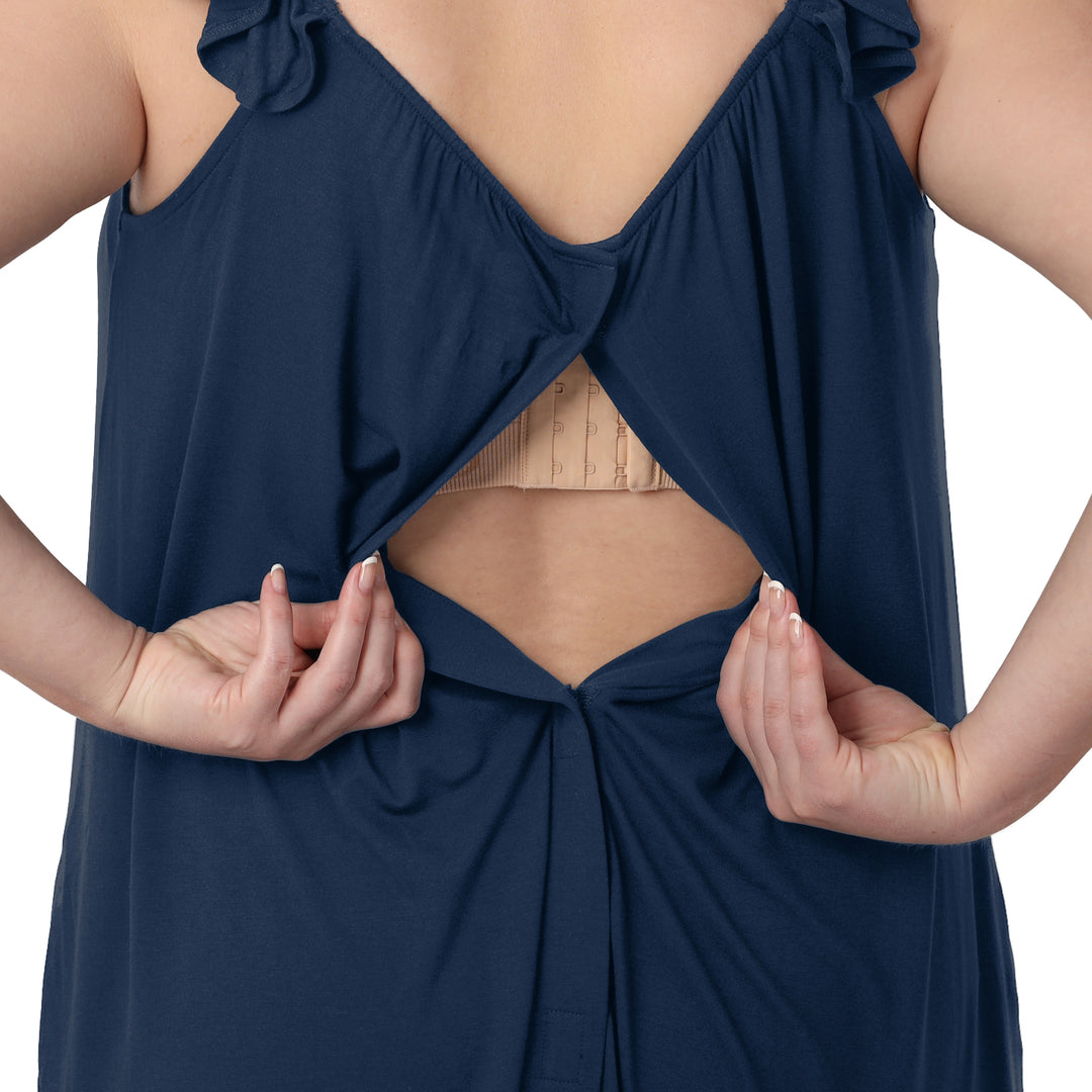 Ruffle Strap Labor & Delivery Gown | Navy