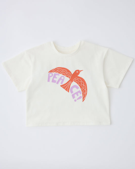 Graphic Tee in White Bird on a white background.