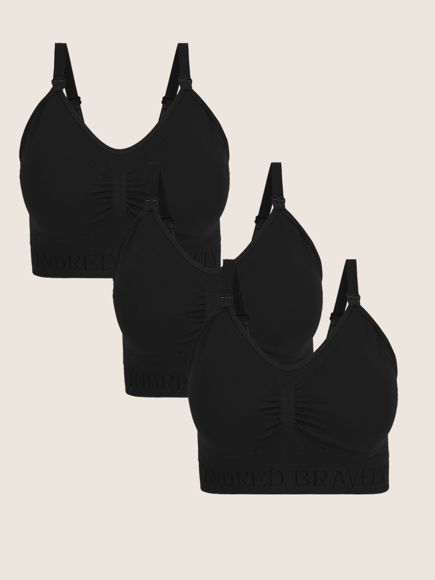 Wash Wear Spare® Nursing Bra in Black, showing three Simply Sublime® Nursing Bra in black against a beige background