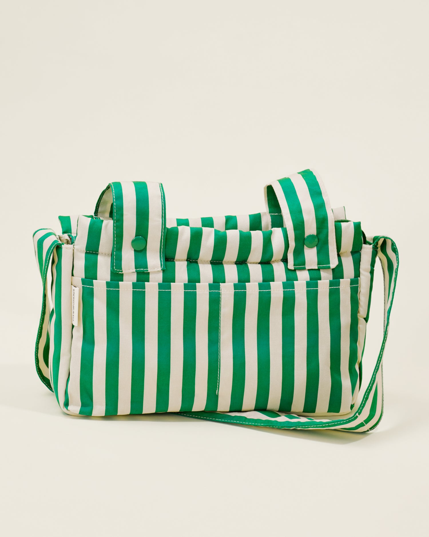 Stroller Party Caddy Bag in Green Stripe, on a neutral background