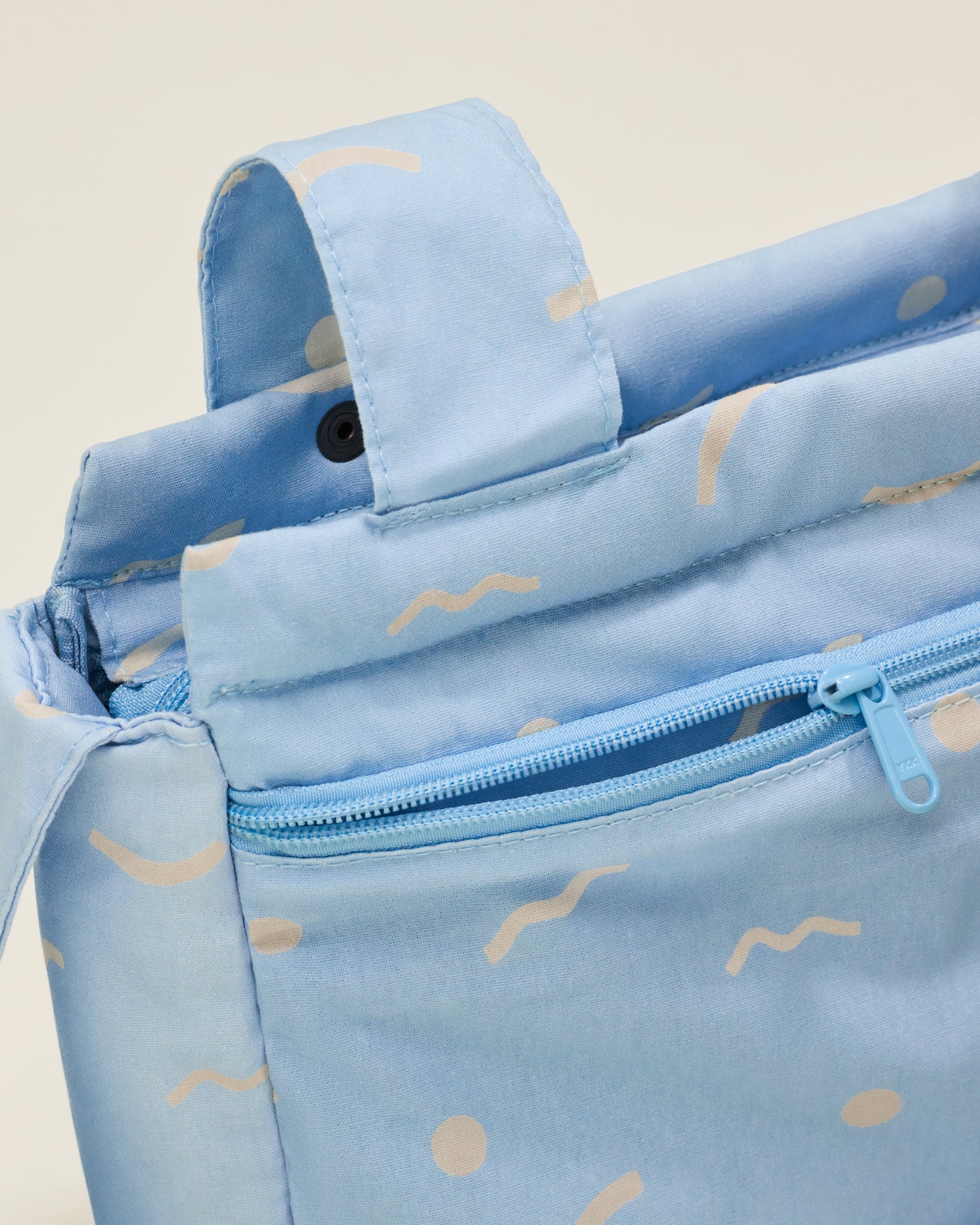 Close up of Stroller Party Caddy Bag in Sky Squiggles