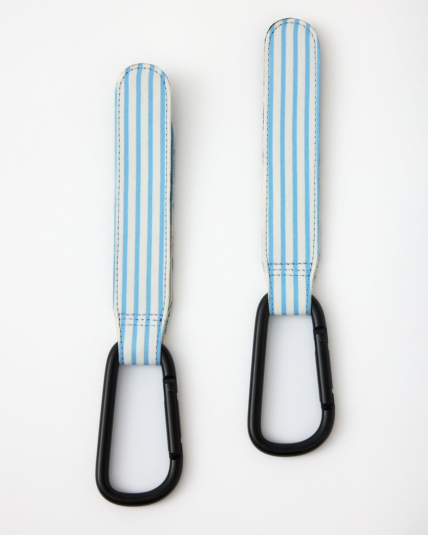 Stroller Party Clips (2-Pack) in Blue Pinstripe on a white background.