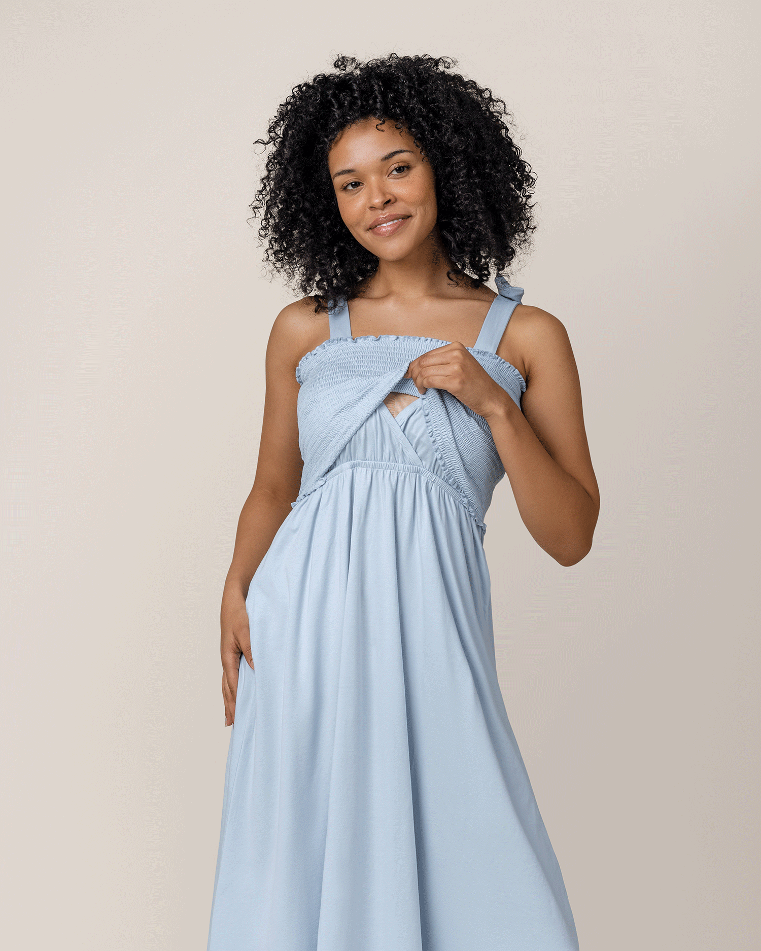 Sienna Smocked Maternity Nursing Dress French Blue Kindred