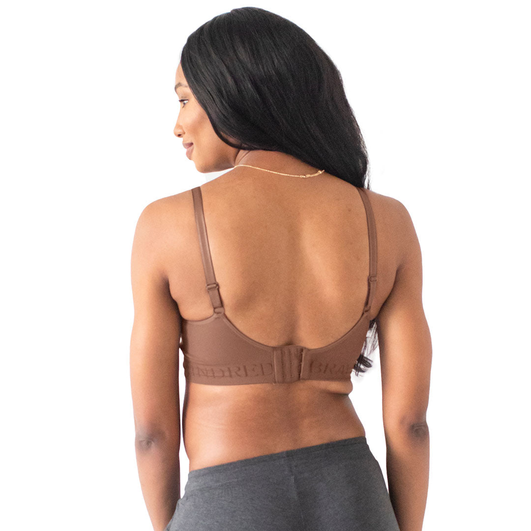 Back view of a model wearing the Simply Sublime® Nursing Bra | Mocha