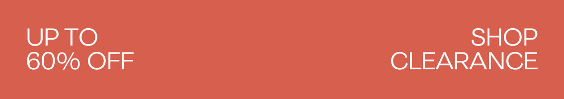 On a red background, white text reads: Up to 60% Off. Shop Clearance.