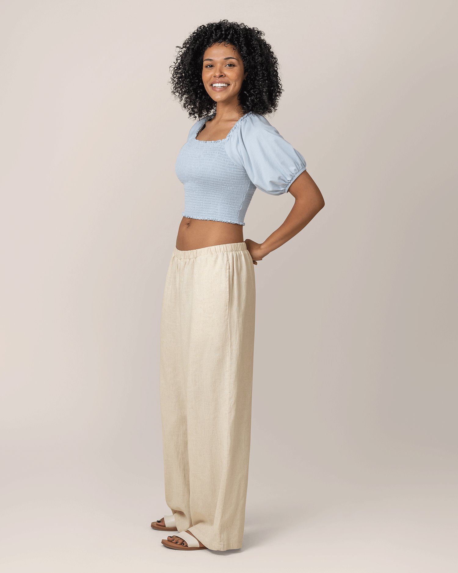Sophia Smocked Cropped Nursing Top | French Blue - Kindred Bravely
