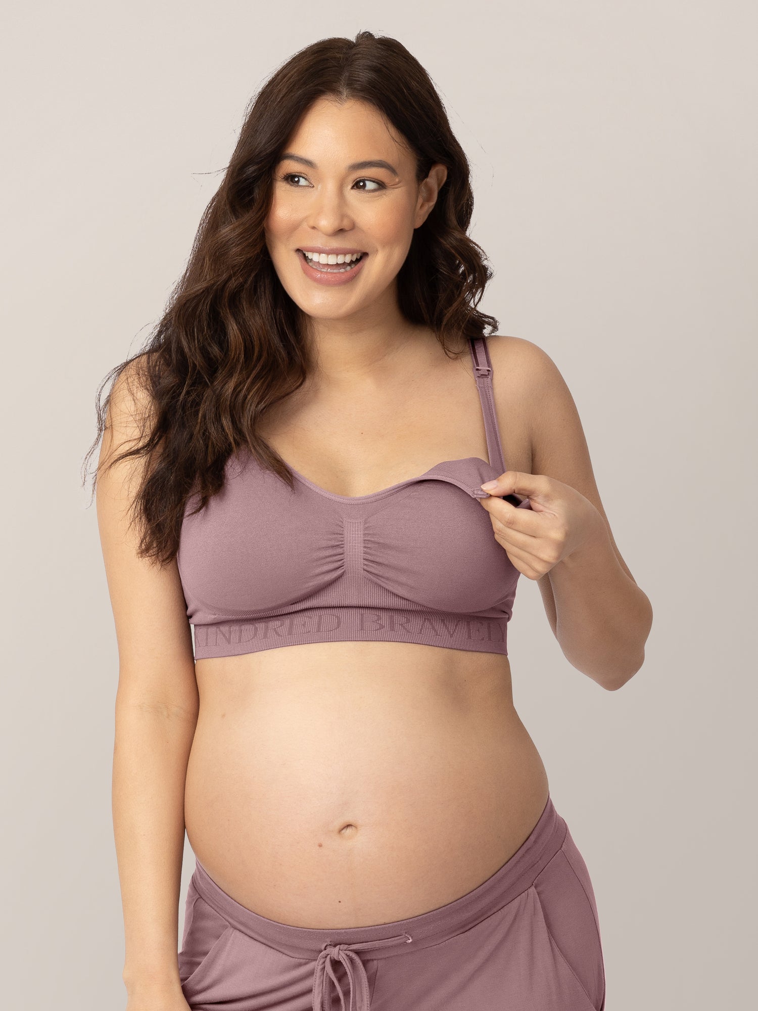 Pregnant model wearing the Simply Sublime Nursing Bra in Twilight