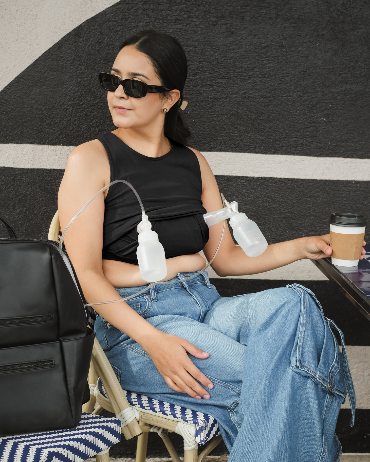 Sublime® Bamboo Hands-Free Pumping Longline Bra Top Black