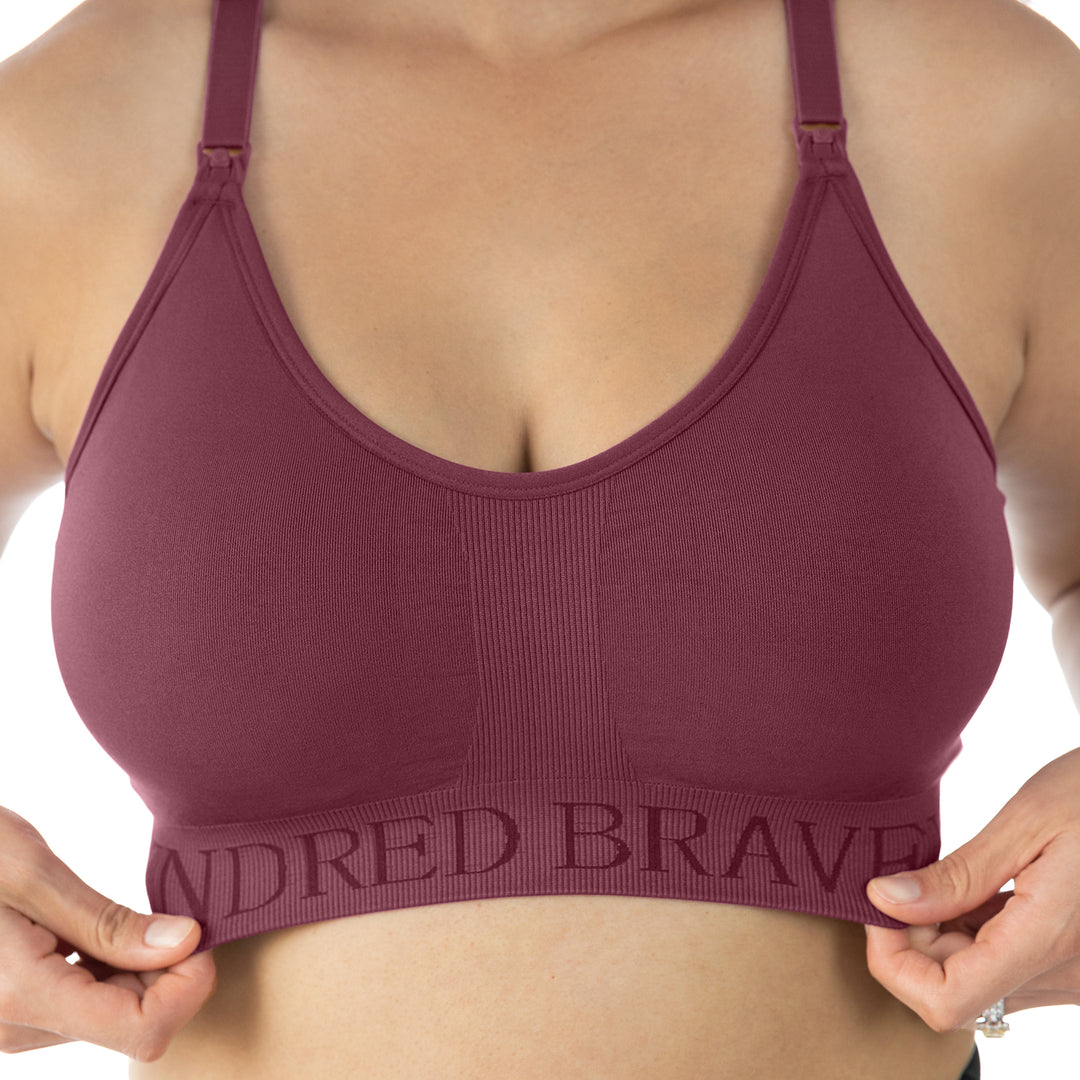Closeup of a model wearing the Sublime® Nursing Sports Bra | Fig