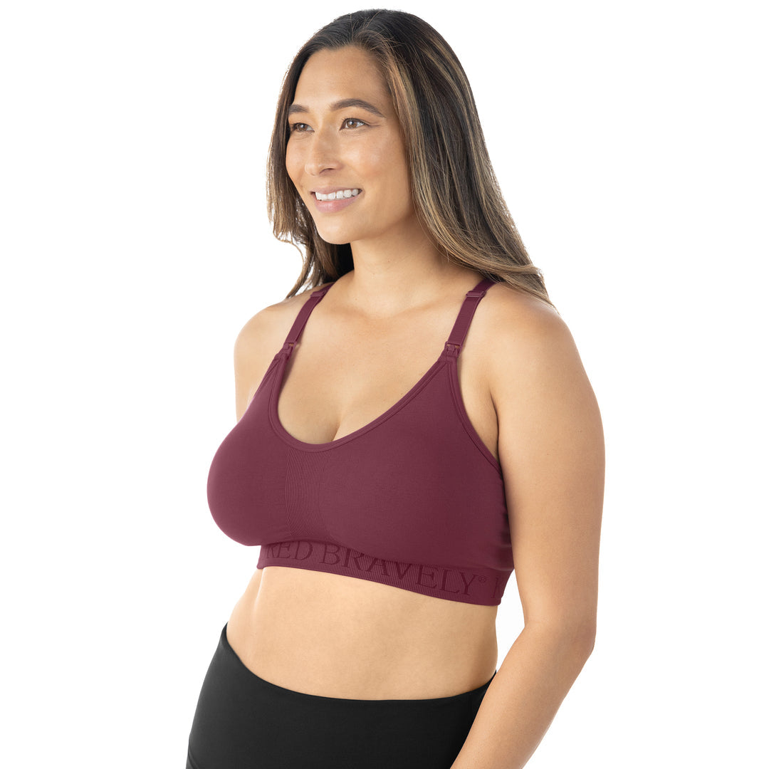 three-quarters view of a model wearing the Sublime® Nursing Sports Bra | Fig