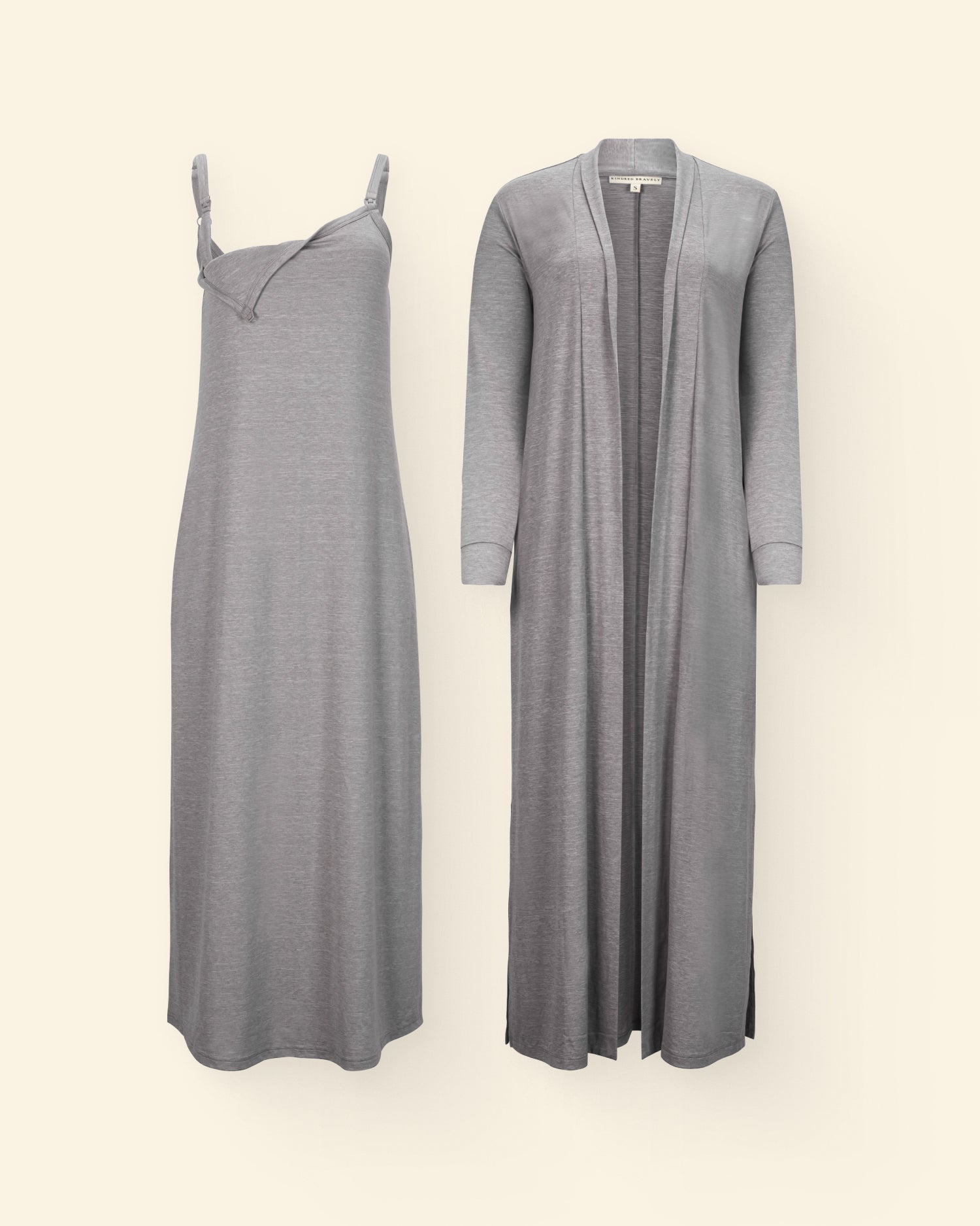 Gray dress and long cardigan on a light background