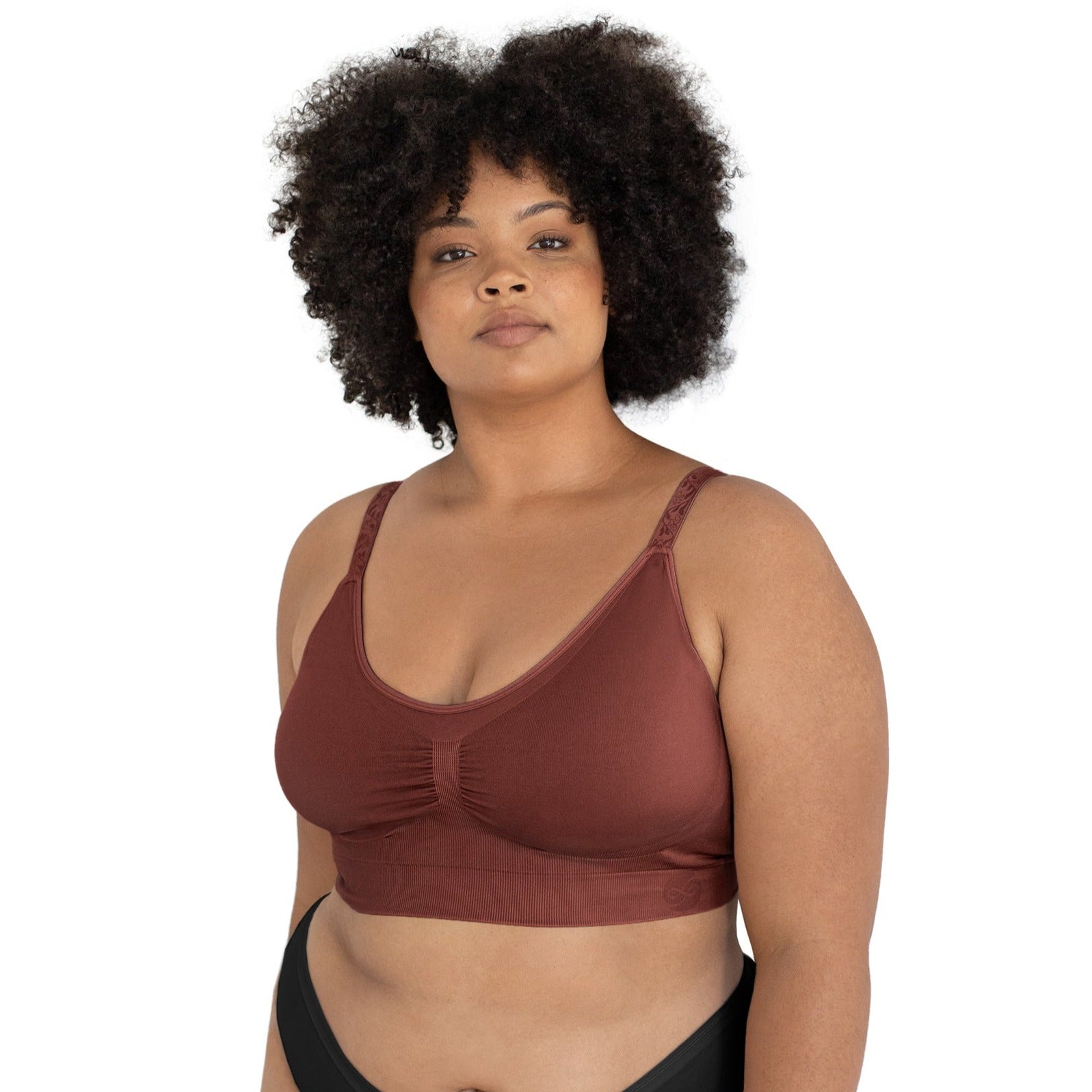 Model looking at the camera while wearing the Nellie Sublime® Wireless Bra