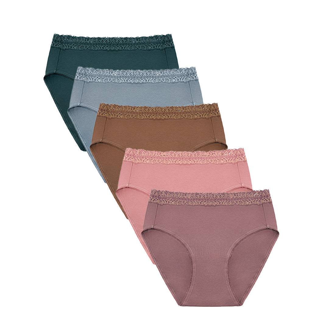 The Patsy High Rise Panties (5-Pack) | Dusty Earth Hues-Underwear-Kindred Bravely