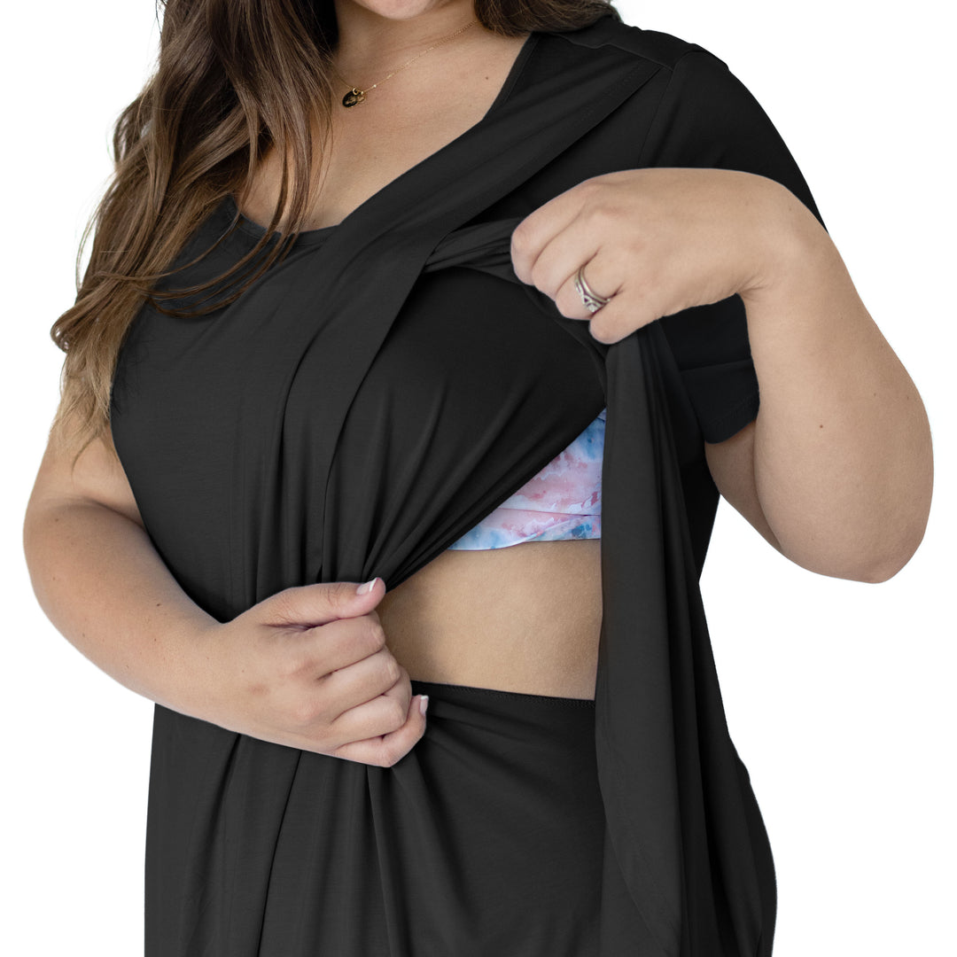 Tulip Hem Nursing & Maternity Nightgown | Black-Pajamas-Kindred Bravely