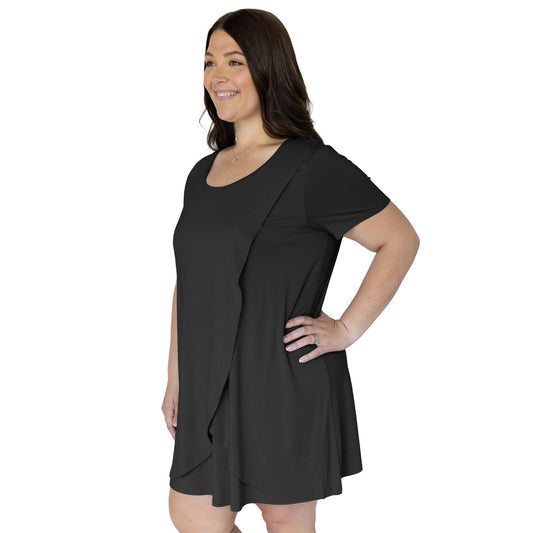 Tulip Hem Nursing & Maternity Nightgown | Black-Pajamas-Kindred Bravely
