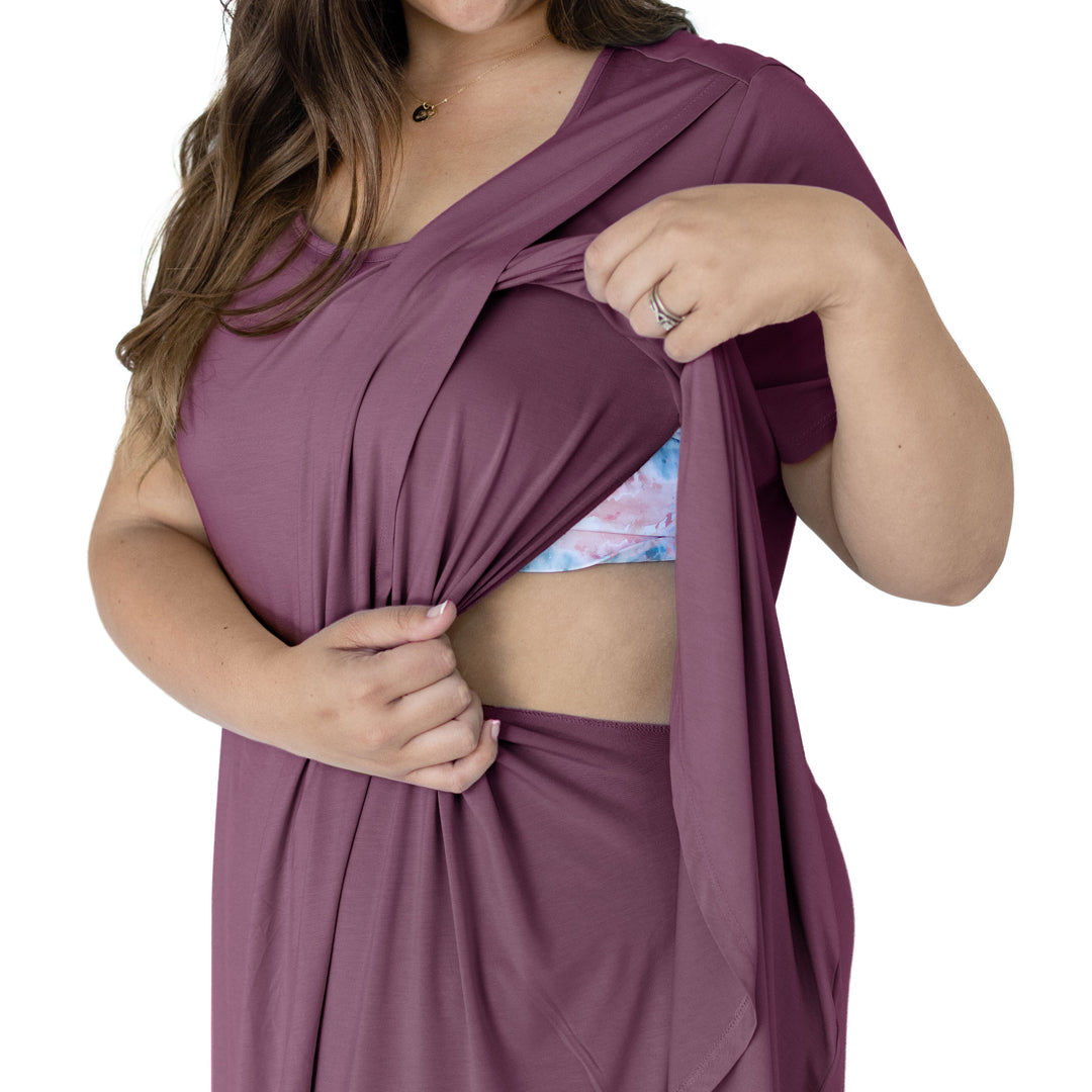 Tulip Hem Nursing & Maternity Nightgown | Burgundy Plum-Pajamas-Kindred Bravely