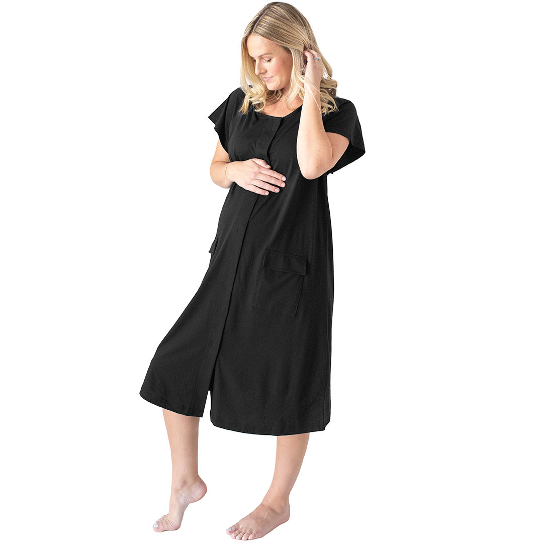 Maternity Labour Delivery Gown in Black and Pink | SilkFred