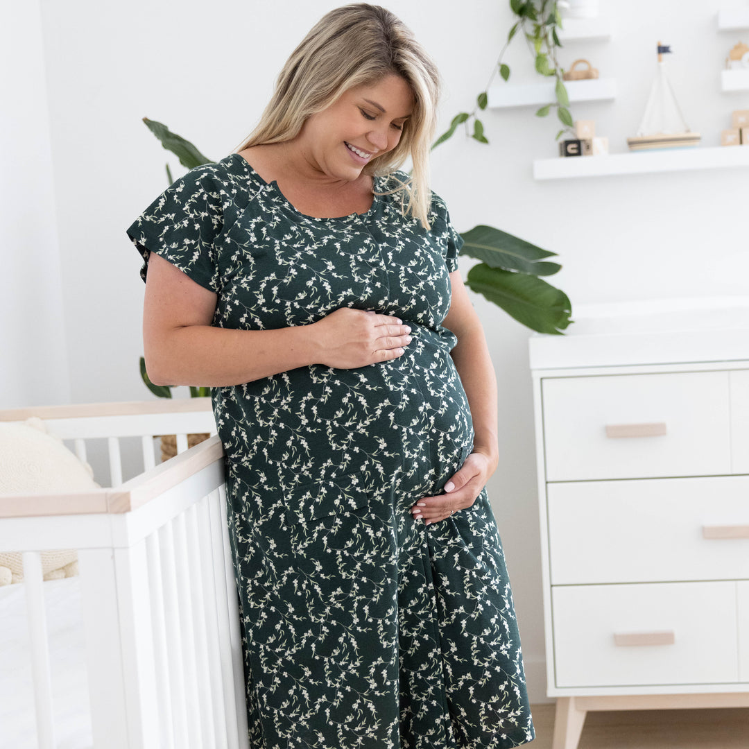 Universal Labor & Delivery Gown | Evergreen Blossom-Gowns-Kindred Bravely