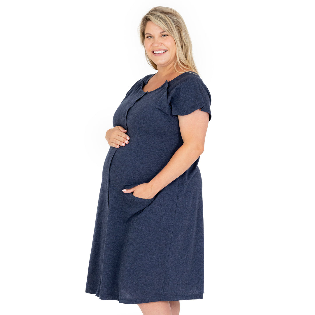 Universal Labor & Delivery Gown | Navy Heather-Gowns-Kindred Bravely