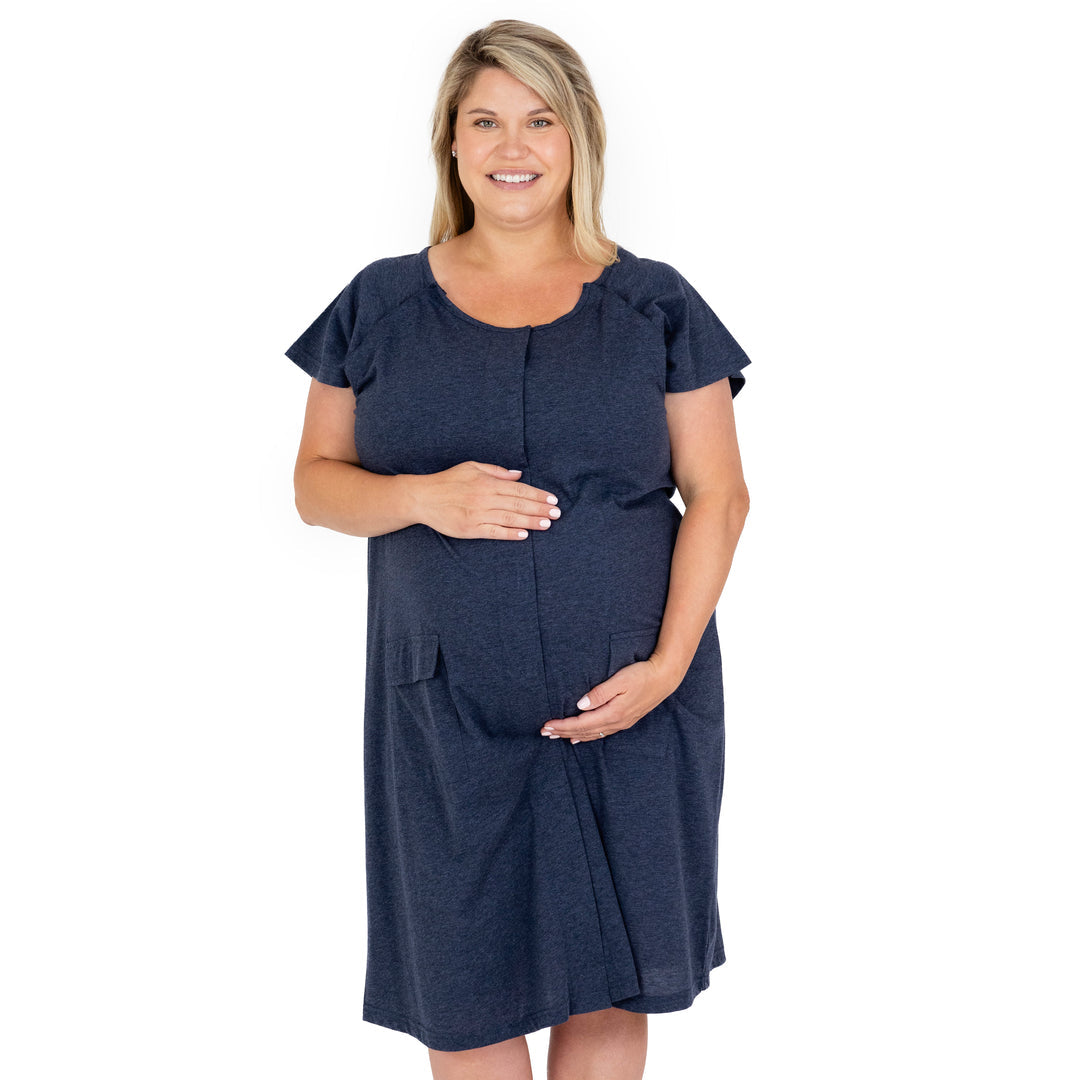 Universal Labor & Delivery Gown | Navy Heather-Gowns-Kindred Bravely
