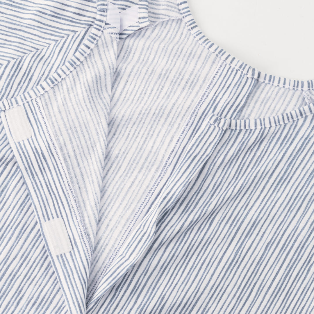 Flat lay of the Universal Labor & Delivery Gown in Pinstripe.