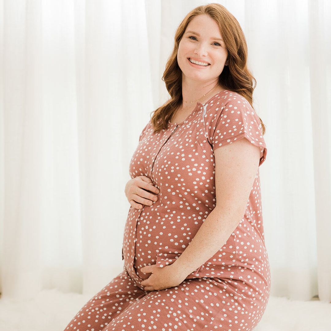 Universal Labor & Delivery Gown | Rosewood Polka Dot-Gowns-Kindred Bravely