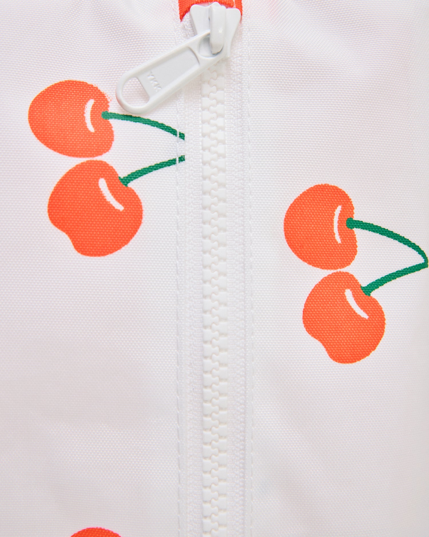 Close up of Wet/Dry Bag Set in Cherries print zipper